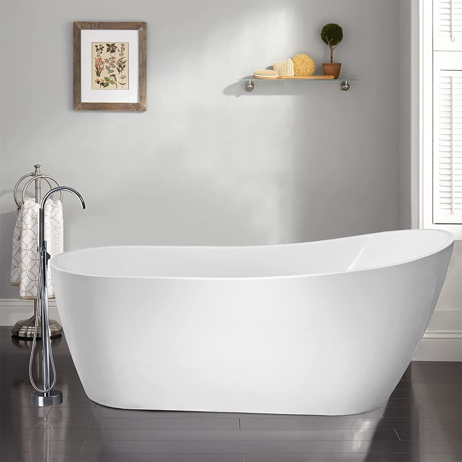 Amara 59" White Acrylic Freestanding Soaking Bathtub