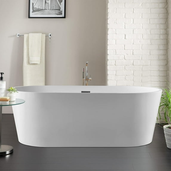 Vanity Art 59" x 30" Acrylic Freestanding Bathtub Contemporary Soaking Tub with Overflow and Pop-Up Drain, VA6901-S