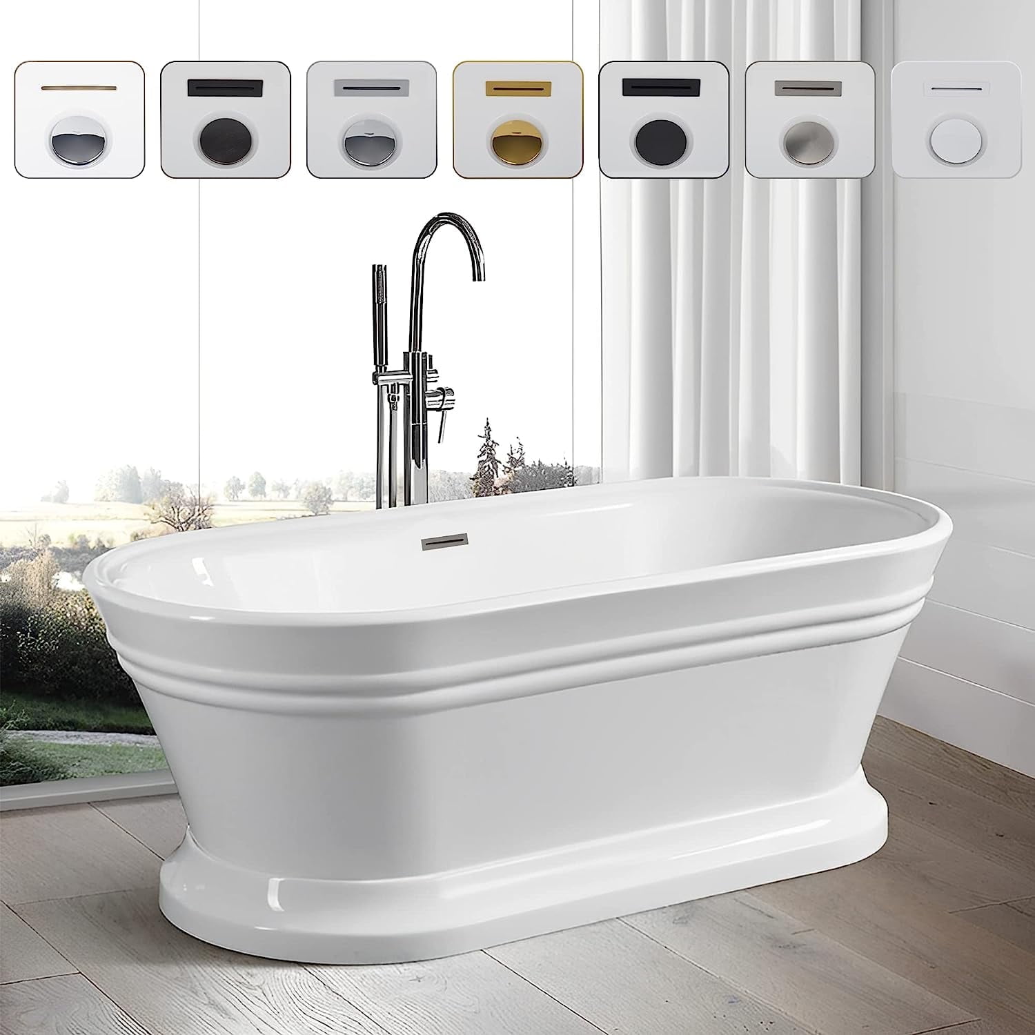 Iris 59" White Freestanding Acrylic Soaking Bathtub