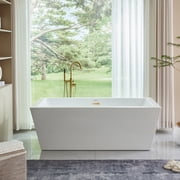 Vanity Art 59" x 30" Acrylic Freestanding Soaking Bathtub with Overflow and Pop-up Drain Included