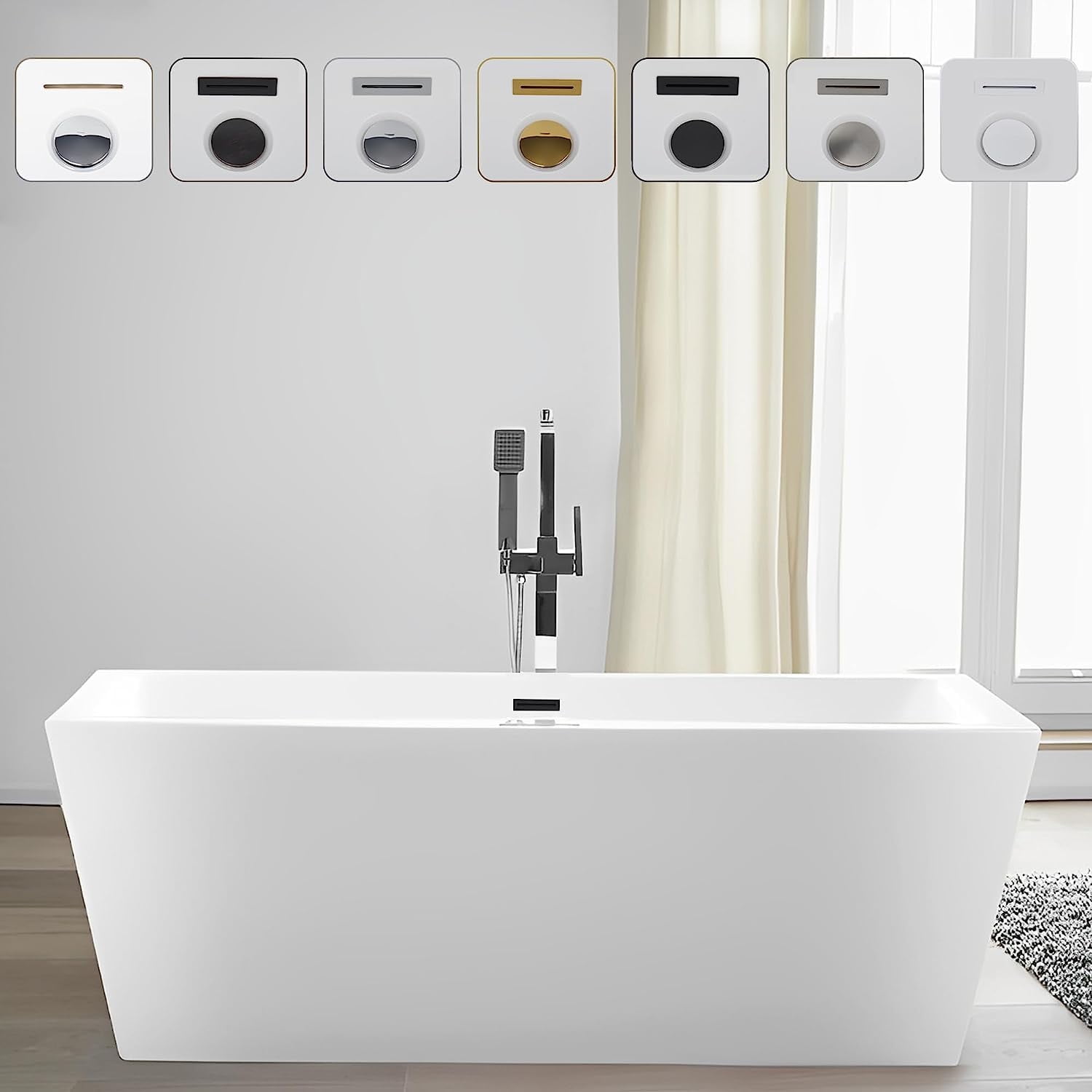 Elena 59" White Freestanding Acrylic Soaking Bathtub
