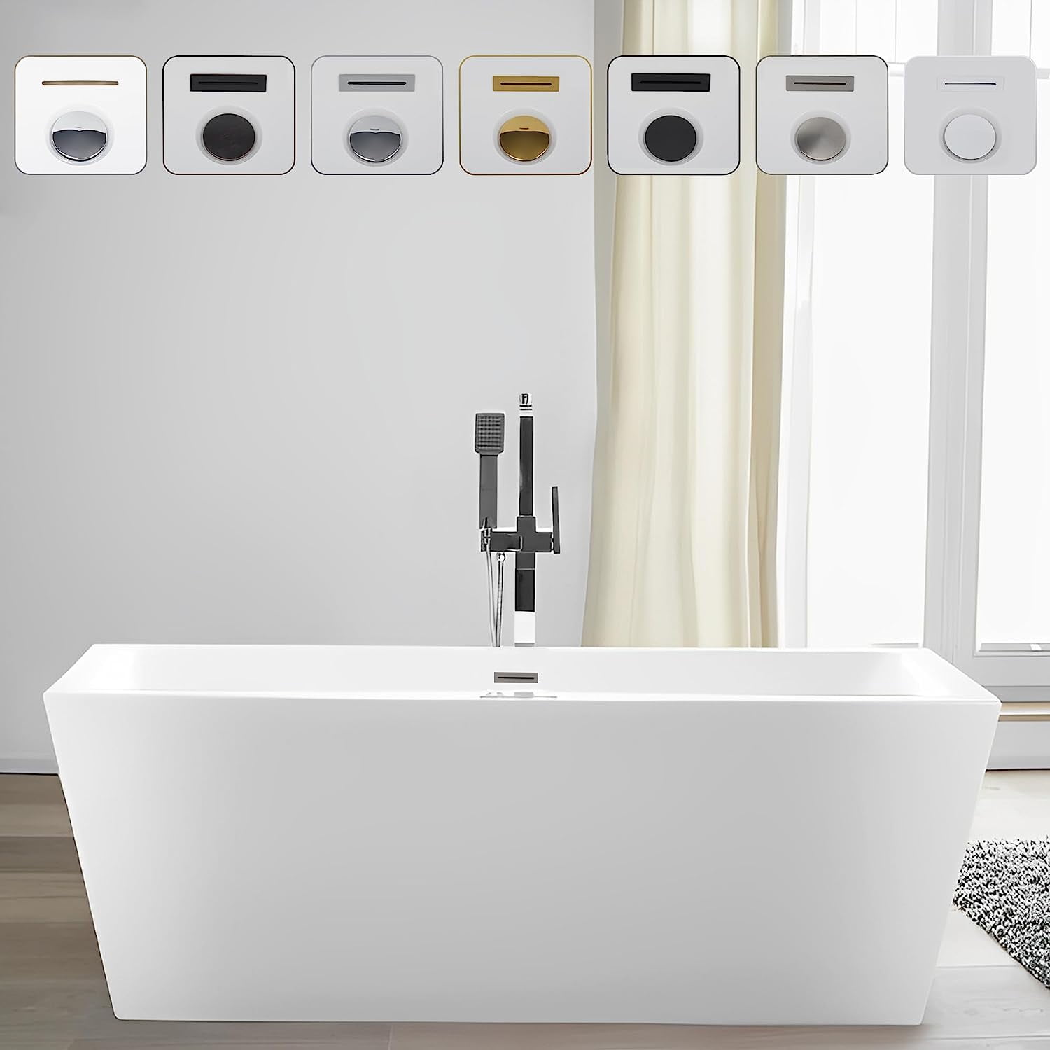 Elena 59" White Acrylic Freestanding Soaking Bathtub