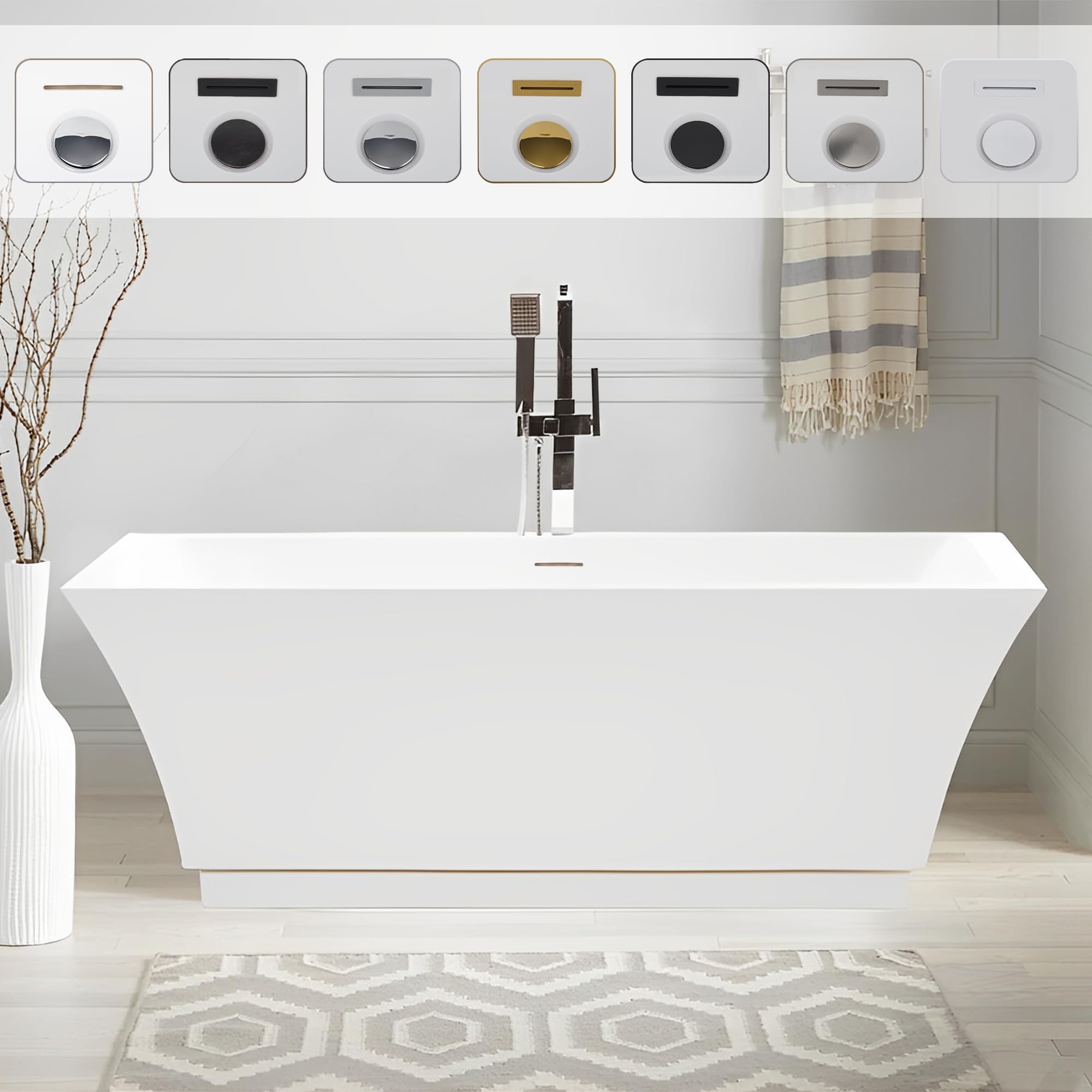 59" Pure White Freestanding Acrylic Soaking Bathtub