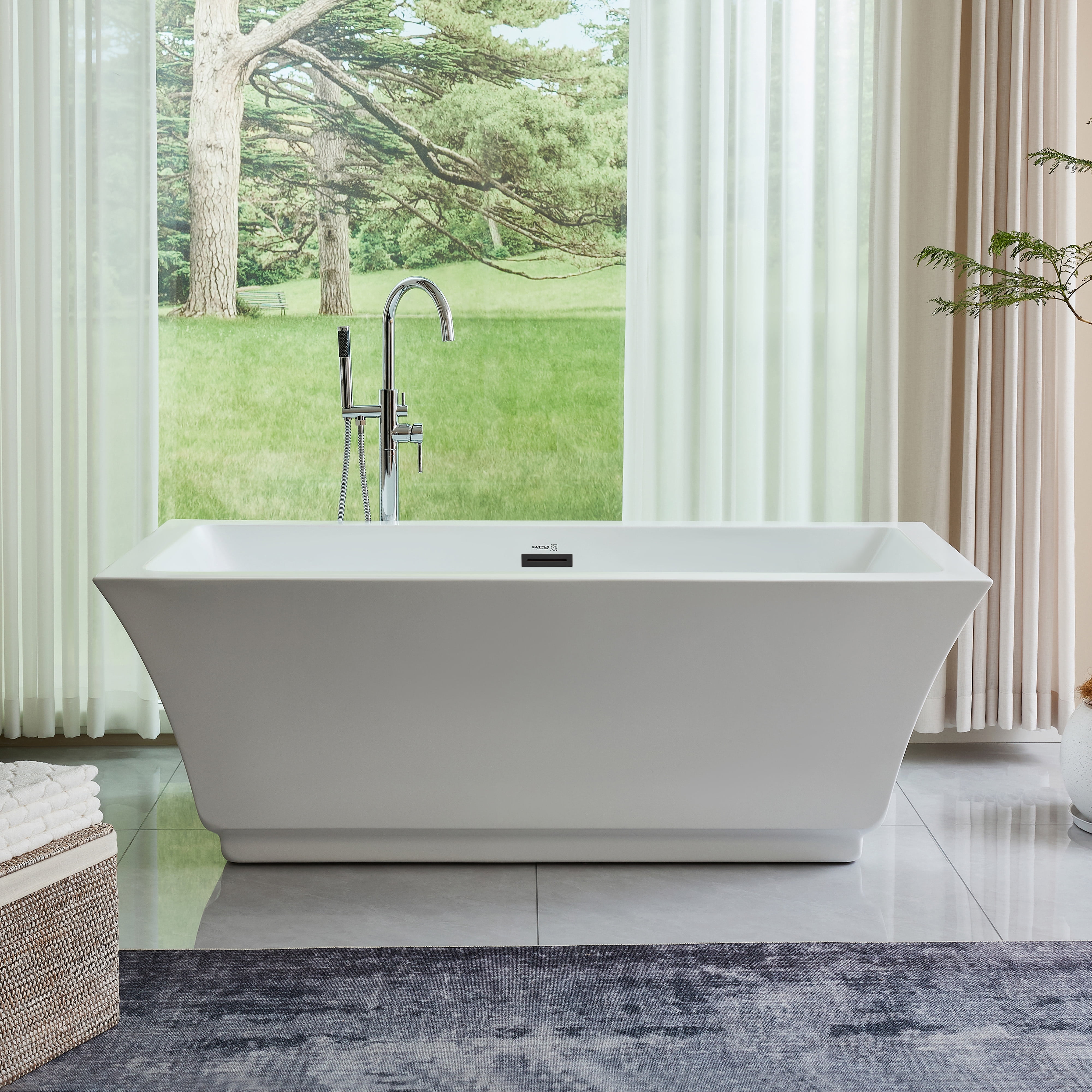 Orion 59'' White and Matte Black Acrylic Freestanding Bathtub