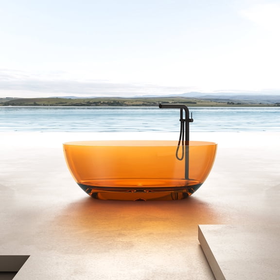 Vanity Art 59" x 30” Oval Shaped Stone Resin Freestanding Bathtub, Contemporary Design Soaking Tub with Overflow and Integrated Pop Up Drain