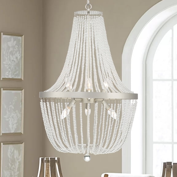 Vanity Art 6 Candle Light Unique Empire Chandelier with Beaded Accents | Modern Hanging Ceiling Lights Fixtures for Dining Room Living Room Bed Room, Kitchen, Antique Silver, SJB80706AS