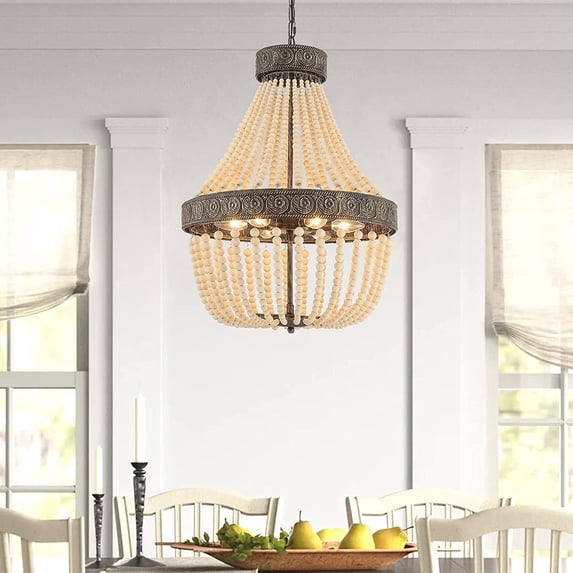 Vanity Art 6 Light Unique Tiered Chandelier with Beaded Accents | Modern Hanging Lighting, Ceiling Lights Fixtures for Dining Room Living Room Bed Room Kitchen SYB6266DW-LT