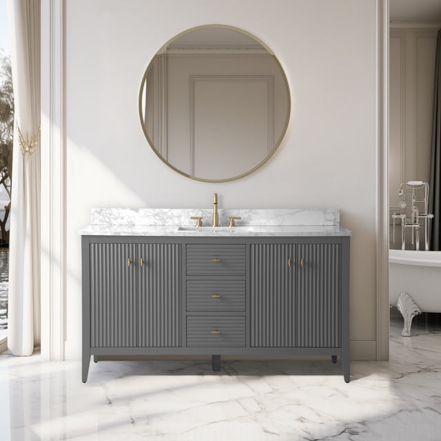 Vanity Art 60" Bathroom Vanity Cabinet with Undermount Sink, Solid Wood ...