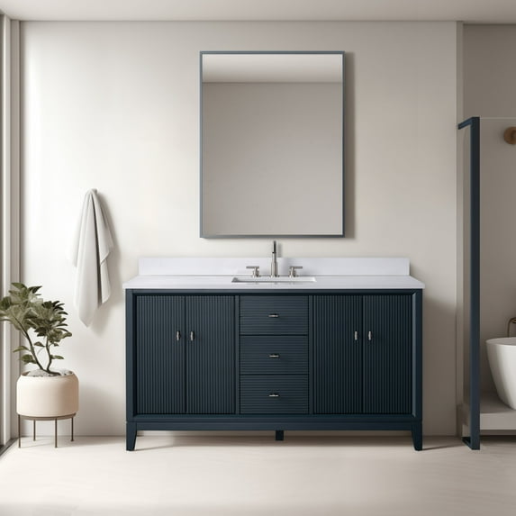 Vanity Art 60" Bathroom Vanity with Sink and Engineered Marble Top, Freestanding Storage Cabinet with 2 Drawers, 2 Shelves and 1 Flip Down Tray