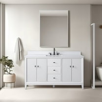 Vanity Art 60" Bathroom Vanity with Sink and Engineered Marble Top, Freestanding Storage Cabinet with 2 Drawers, 2 Shelves and 1 Flip Down Tray
