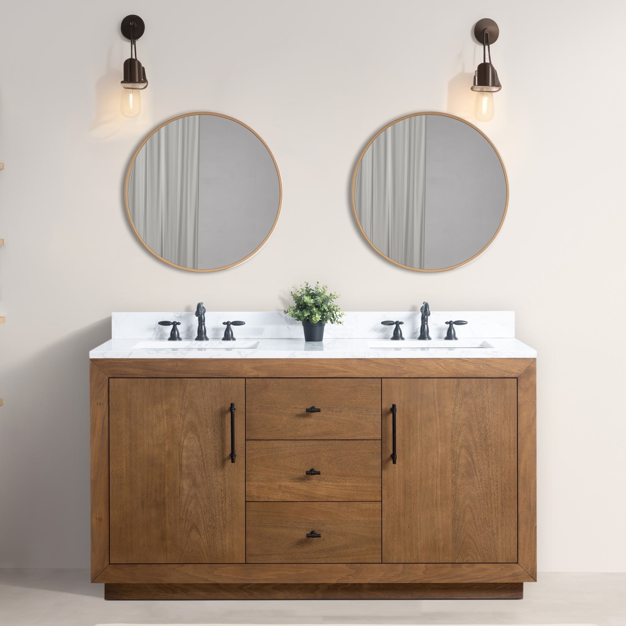 60" Double Sink Bathroom Vanity with Arabescato White Marble Top