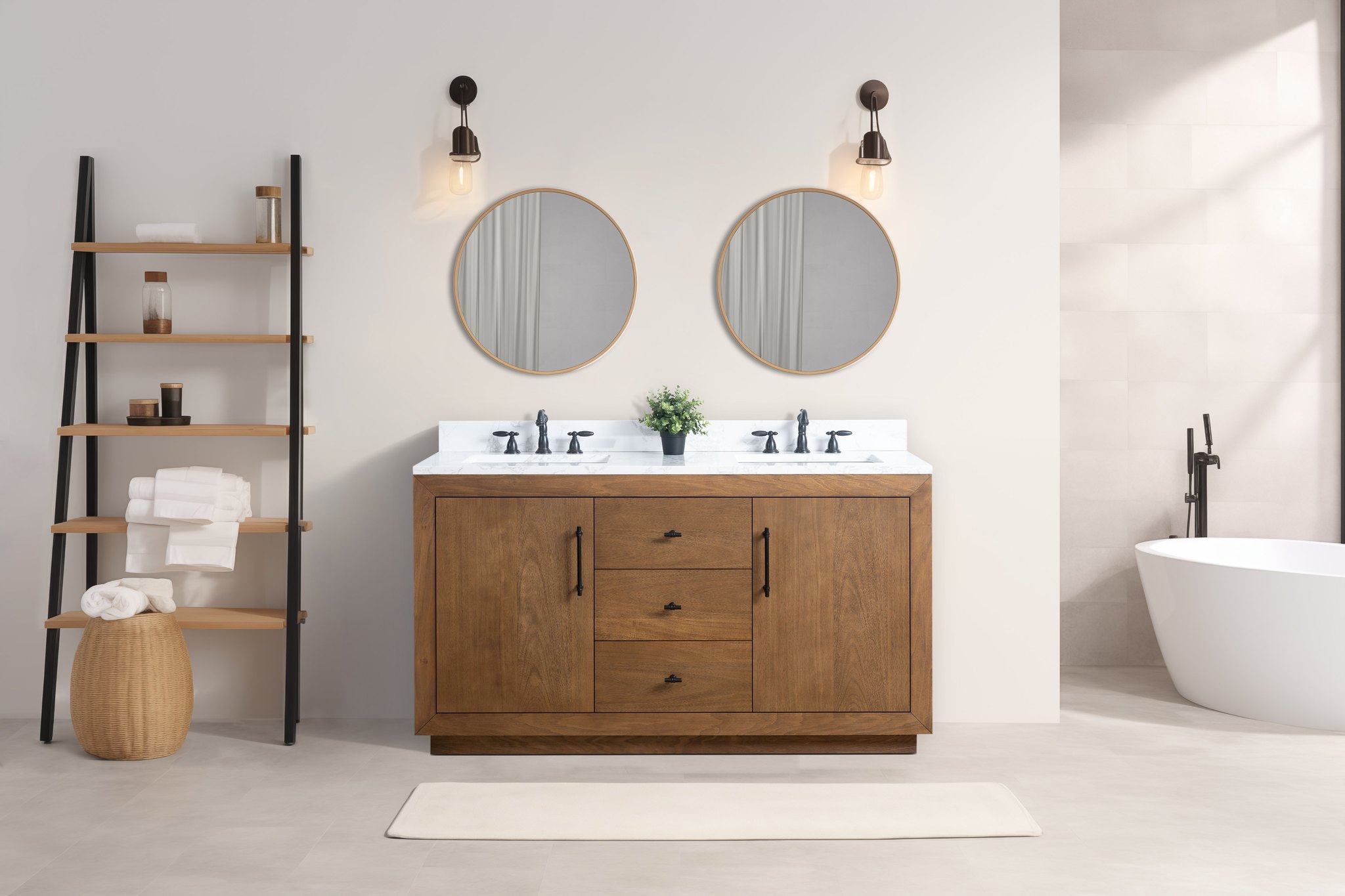 Vanity Art 60” Double Sink Bathroom Vanity Cabinet with Adjustable ...
