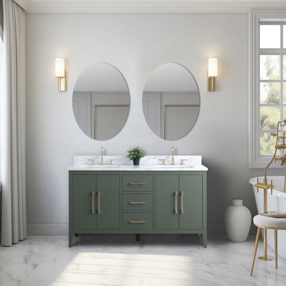 Vanity Art 60” Double Sink Bathroom Vanity Cabinet with Engineered Marble Countertop
