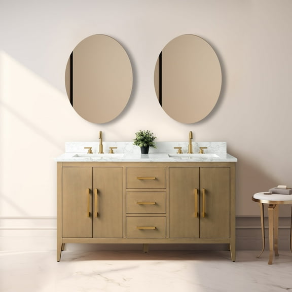 Vanity Art 60” Double Sink Bathroom Vanity Cabinet with Engineered Marble Countertop