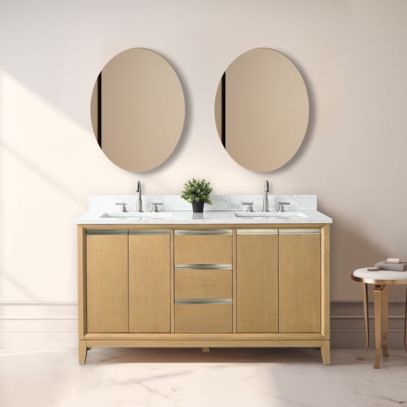 Vanity Art 60" Double Freestanding Bathroom Vanity with Sink and Engineered Marble Top