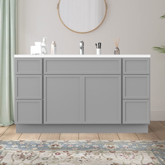 Vanity Art 60" Freestanding Bathroom Vanity Cabinet without Top in Gray