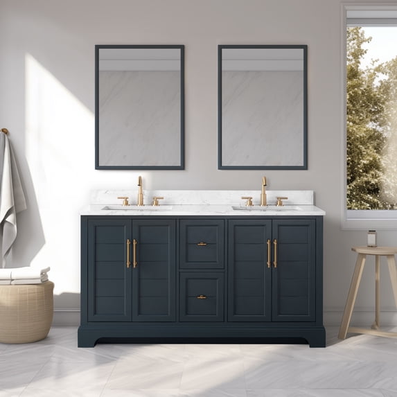 Vanity Art 60 Inch Double Bathroom Vanity with Sink and Top - Modern Freestanding Cabinet with Soft Closing Doors and Drawers