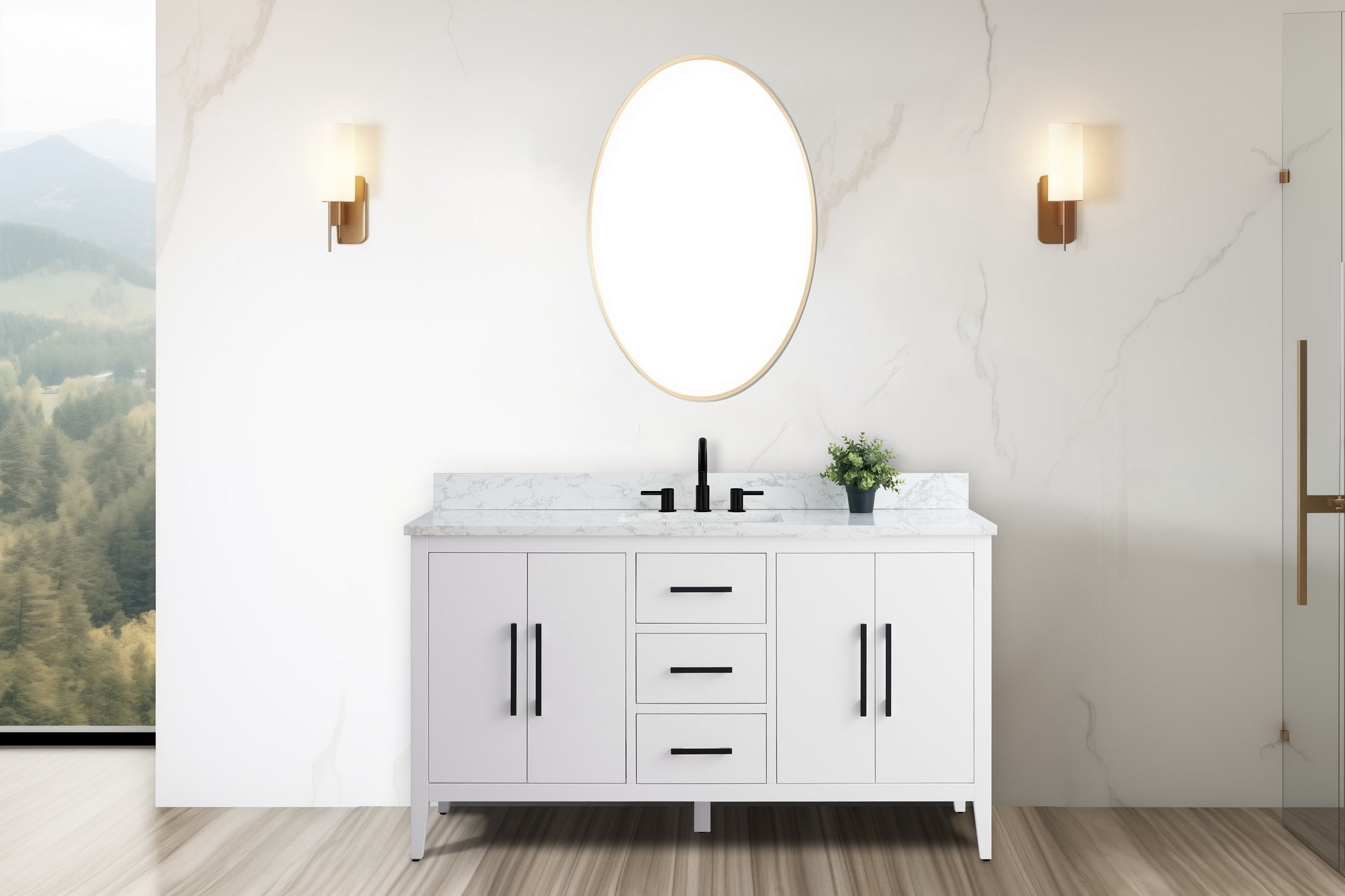 Vanity Art 60” Single Sink Bathroom Vanity Cabinet with Engineered ...