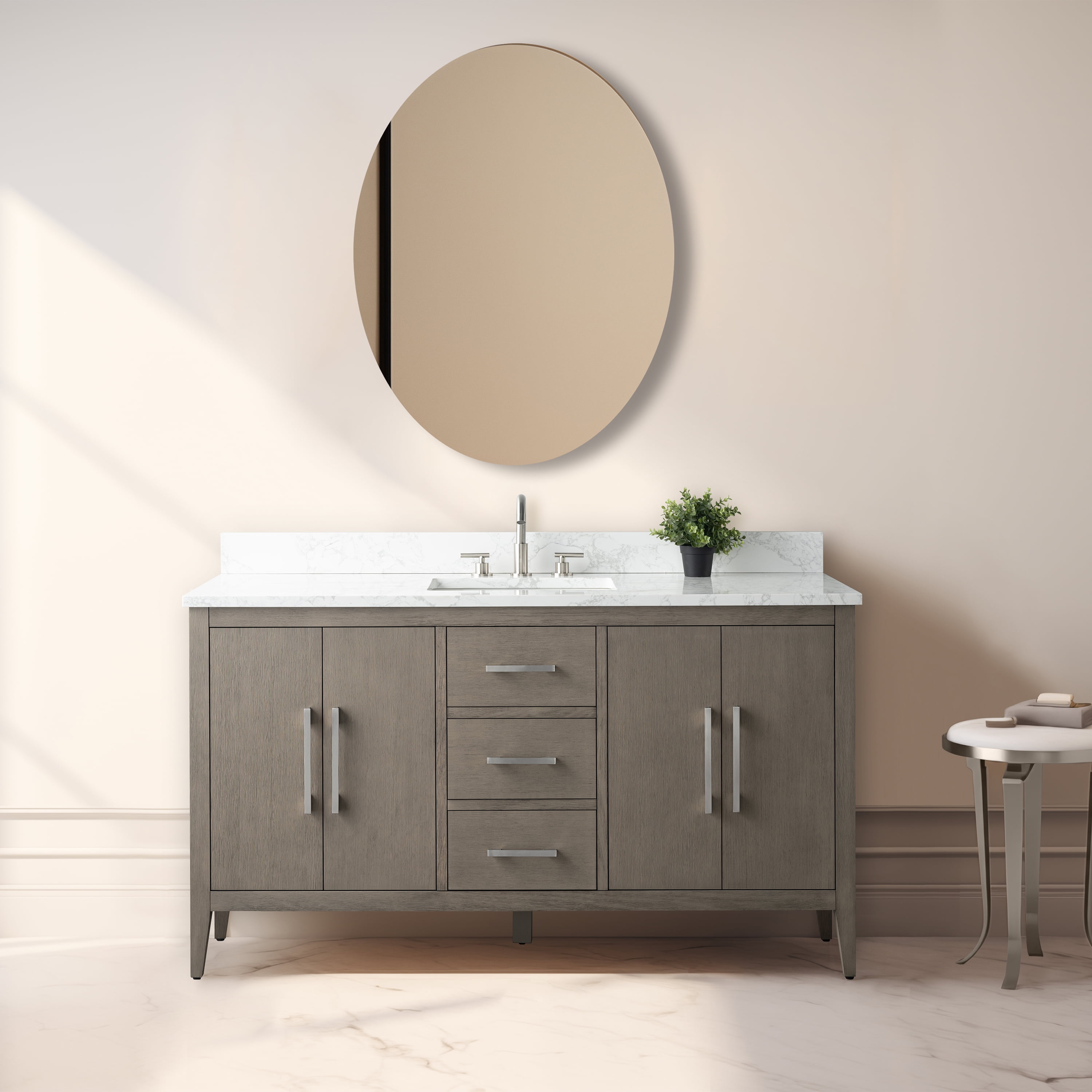 Vanity Art 60” Single Sink Bathroom Vanity Cabinet with Engineered ...