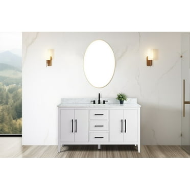 Vanity Art 60” Single Sink Bathroom Vanity Cabinet with Engineered Marble Countertop