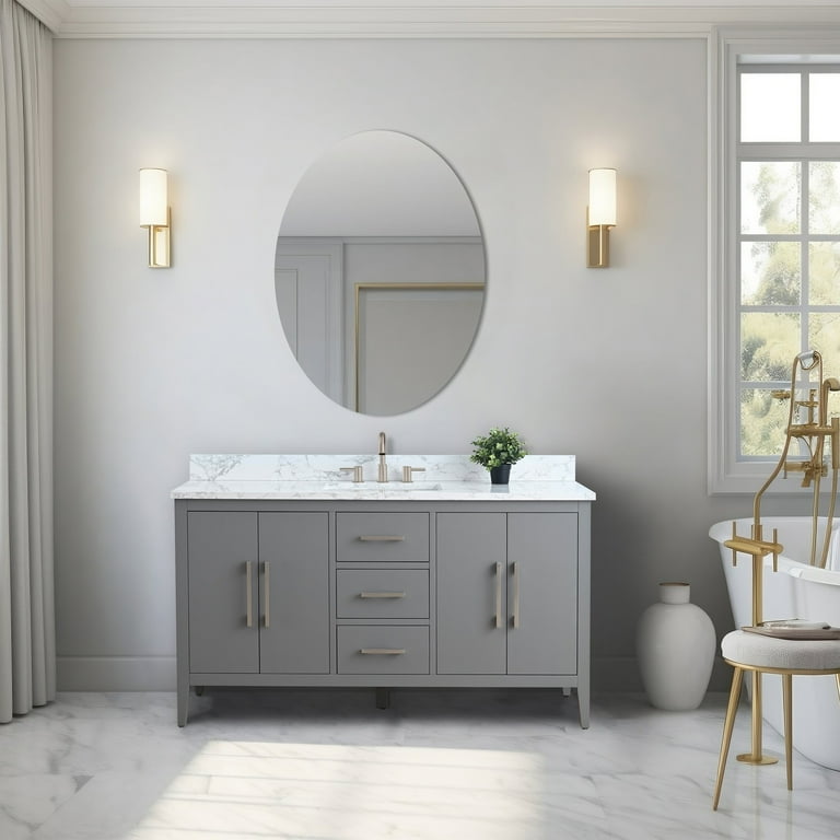 Vanity Art 42 in. W x 22 in. D x 34 in. H Single Sink Bathroom Vanity Cabinet in Cashmere Gray with Engineered Marble Top