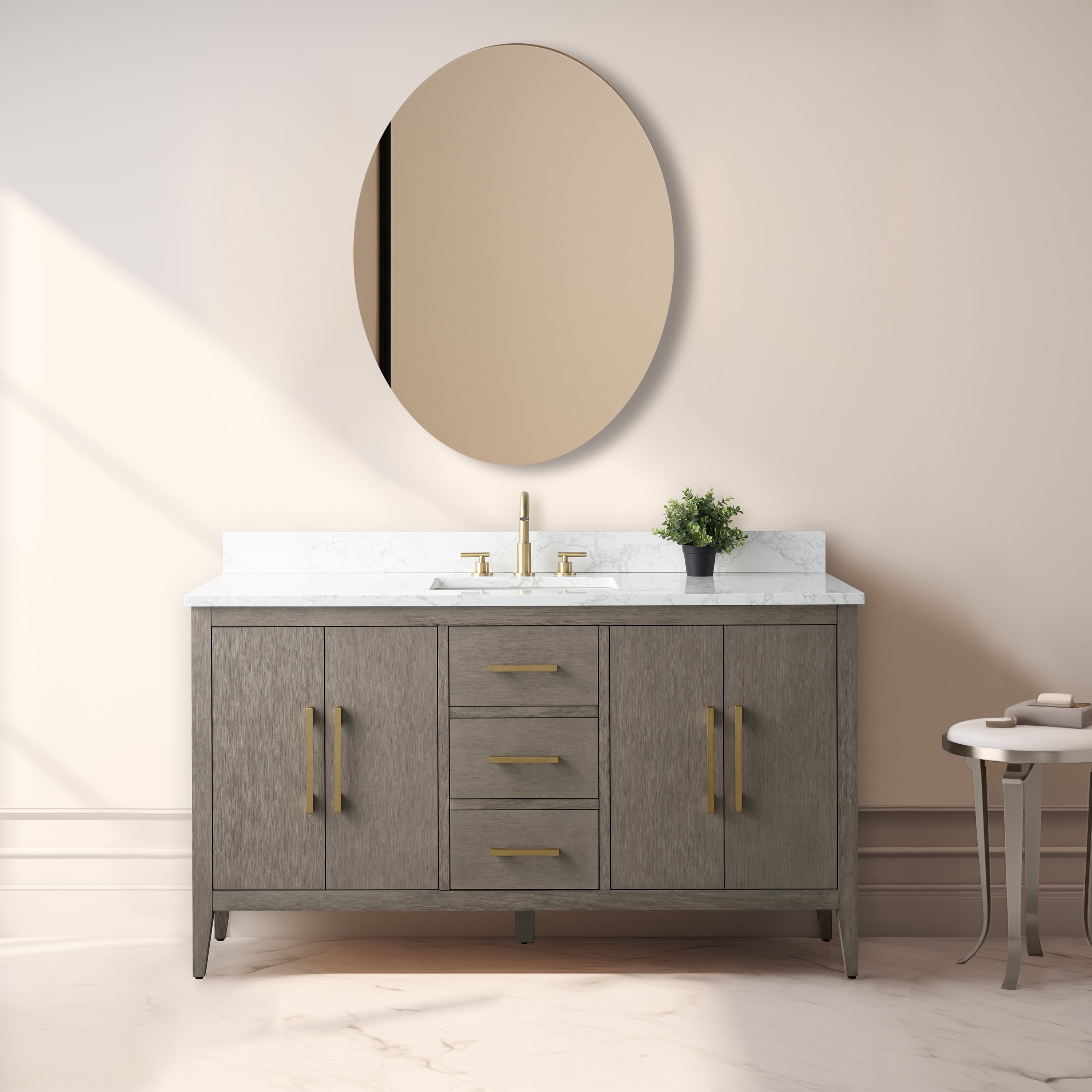 60'' Gray Single Bathroom Vanity with Marble Top