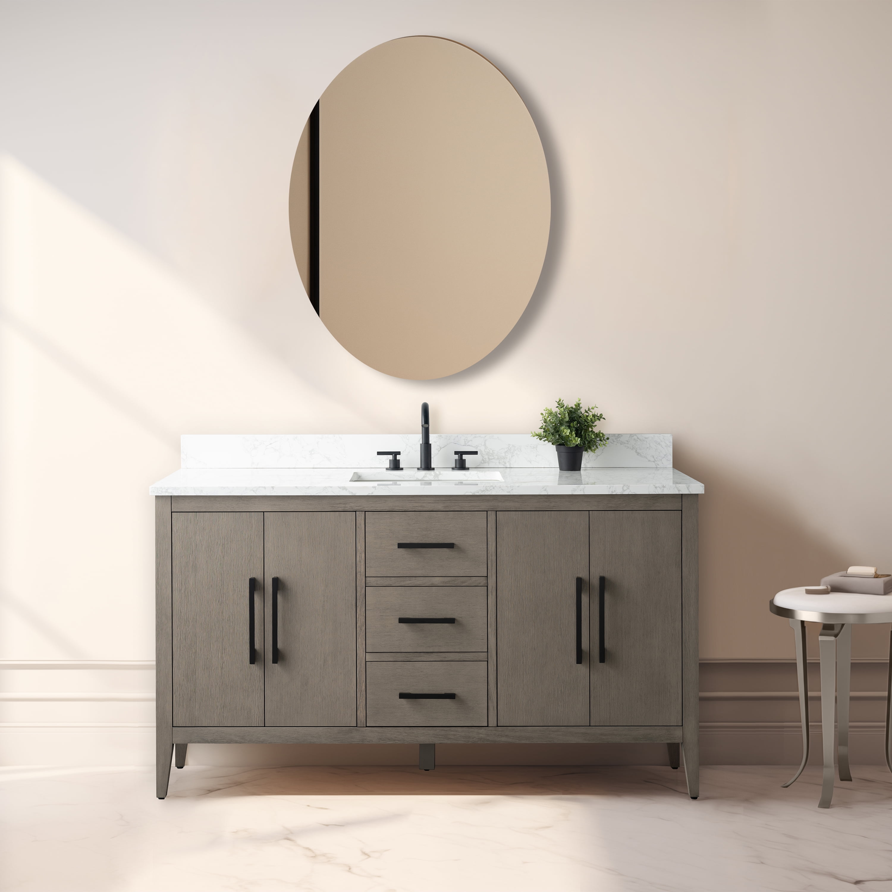 Vanity Art 60” Single Sink Bathroom Vanity Cabinet with Engineered ...
