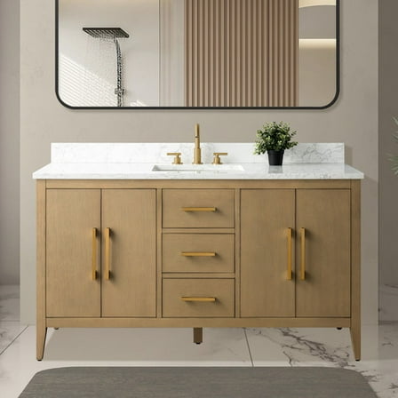 Vanity Art 60” Single Sink Bathroom Vanity Cabinet with Engineered Marble Countertop