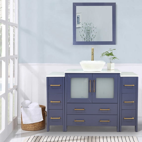 Vanity Art 60" Single Sink Bathroom Vanity Set with Engineered Marble Top and Free Mirror