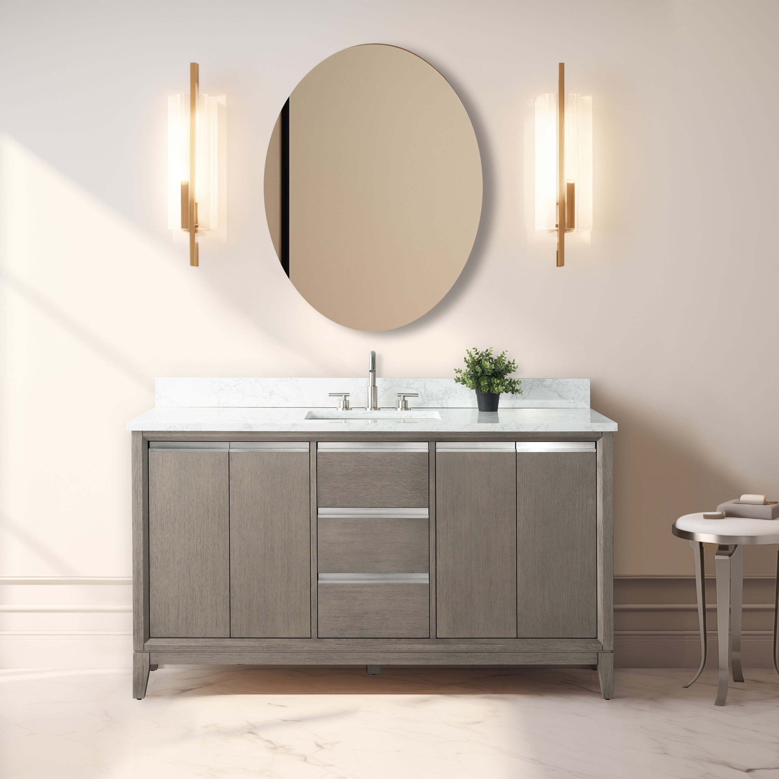 Driftwood Gray 60" Single Sink Bathroom Vanity with Engineered Marble Top