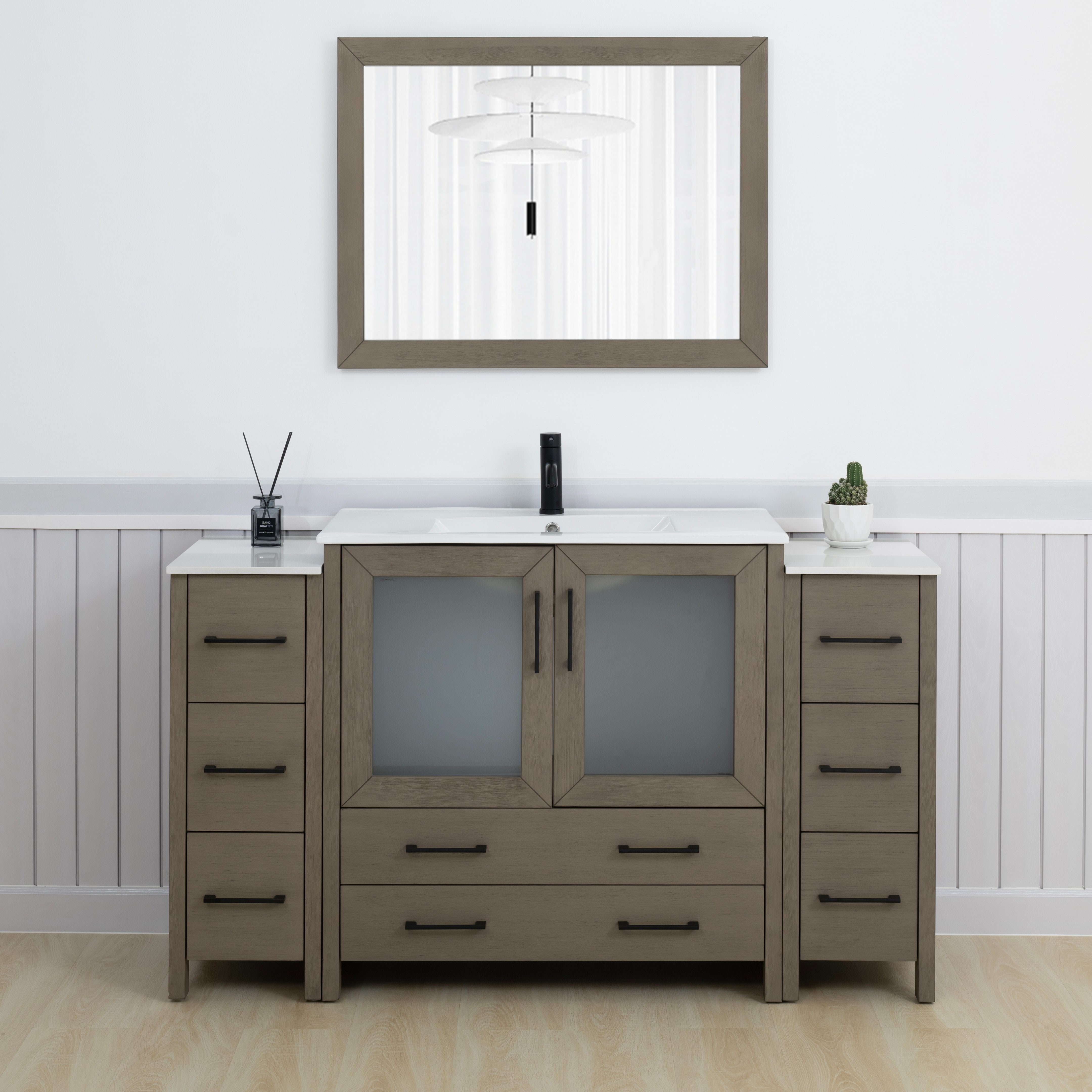 Vanity Art 60" Single Sink Freestanding Bathroom Vanity Set with ...
