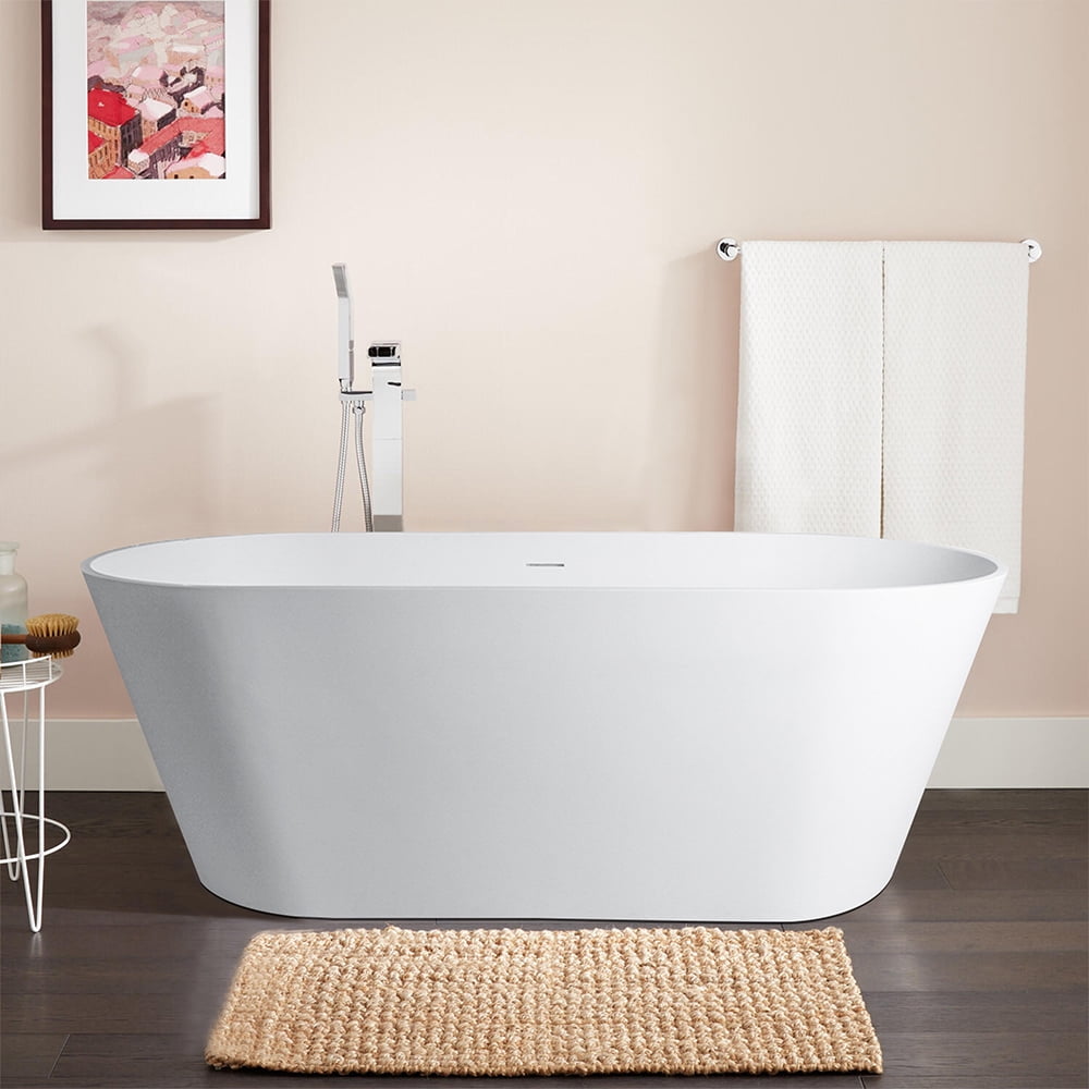 65'' White Solid Surface Freestanding Soaking Bathtub