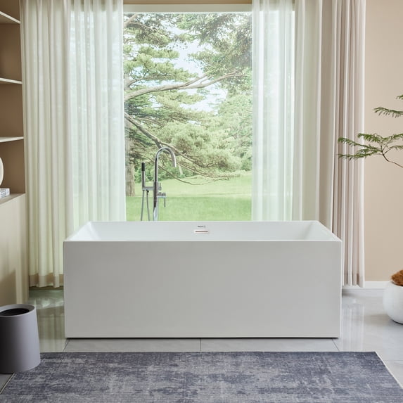 Vanity Art 67" X 32" Acrylic Freestanding Bathtub Contemporary Soaking Tub with Overflow and Pop-Up Drain, VA6813B-L