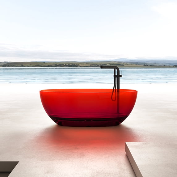 Vanity Art 67" x 30” Oval Shaped Stone Resin Freestanding Bathtub, Contemporary Design Soaking Tub with Overflow and Integrated Pop Up Drain