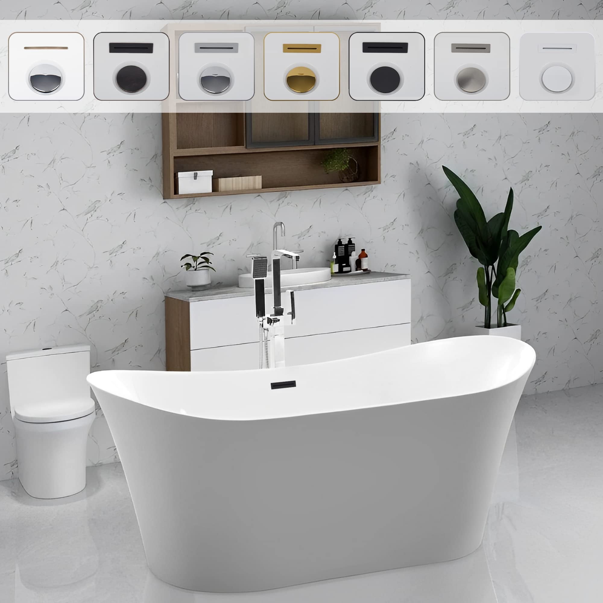 67'' White Acrylic Freestanding Soaking Bathtub with Oil Rubbed Bronze Trim