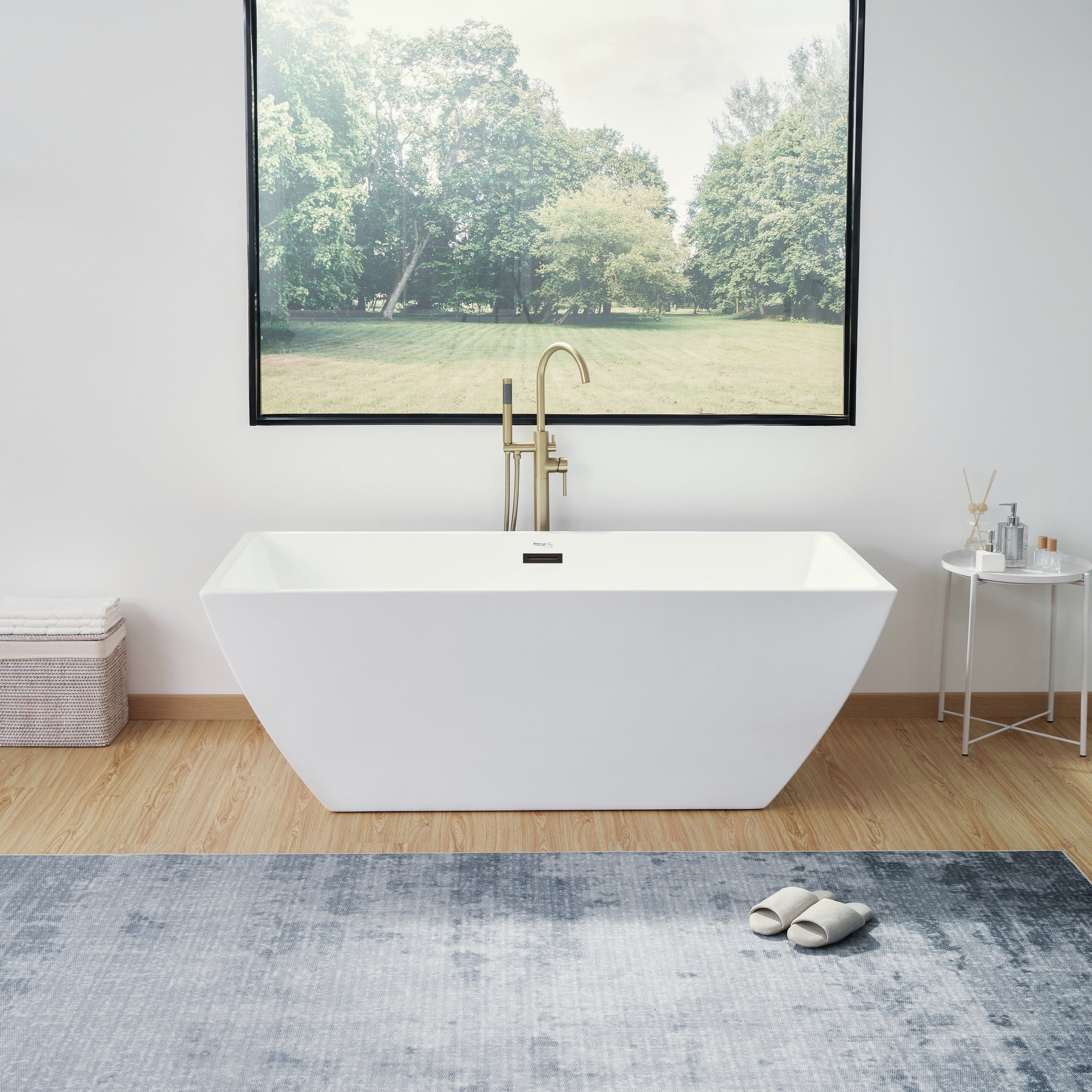 67" White Acrylic Freestanding Soaking Bathtub with Oil Rubbed Bronze Drain