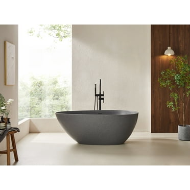 Vanity Art 67" x 33” Oval Shaped Stone Resin Freestanding Bathtub, Contemporary Design Soaking Tub with Overflow and Integrated Pop Up Drain