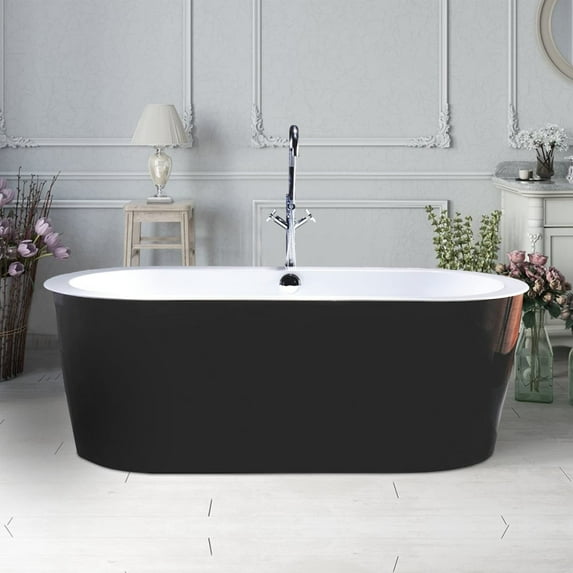 Vanity Art 68" x 32" Acrylic Freestanding Bathtub Contemporary Soaking Tub with Overflow and Pop-Up Drain, VA6812-BL