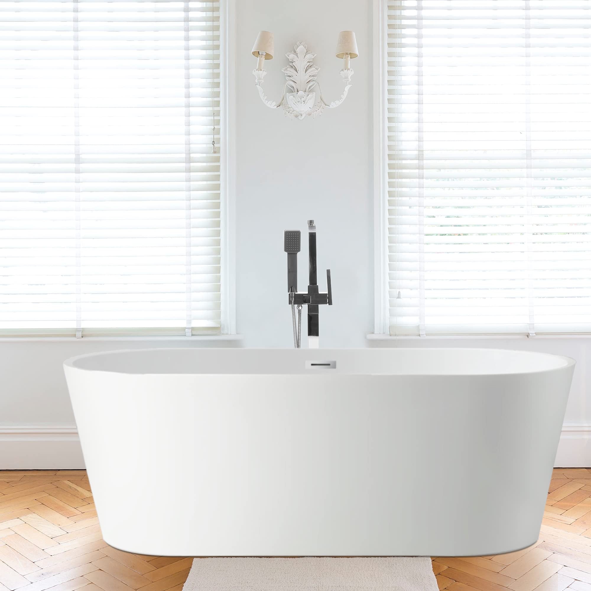 68-Inch White Acrylic Freestanding Soaking Bathtub with Chrome Finish