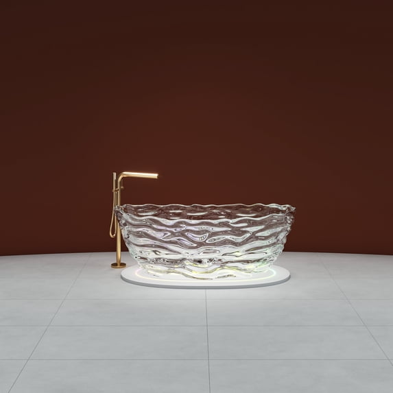 Vanity Art 69” x 30” Oval Shaped Stone Resin Freestanding Bathtub, Contemporary Design Soaking Tub with Polished Chrome Pop Up Drain