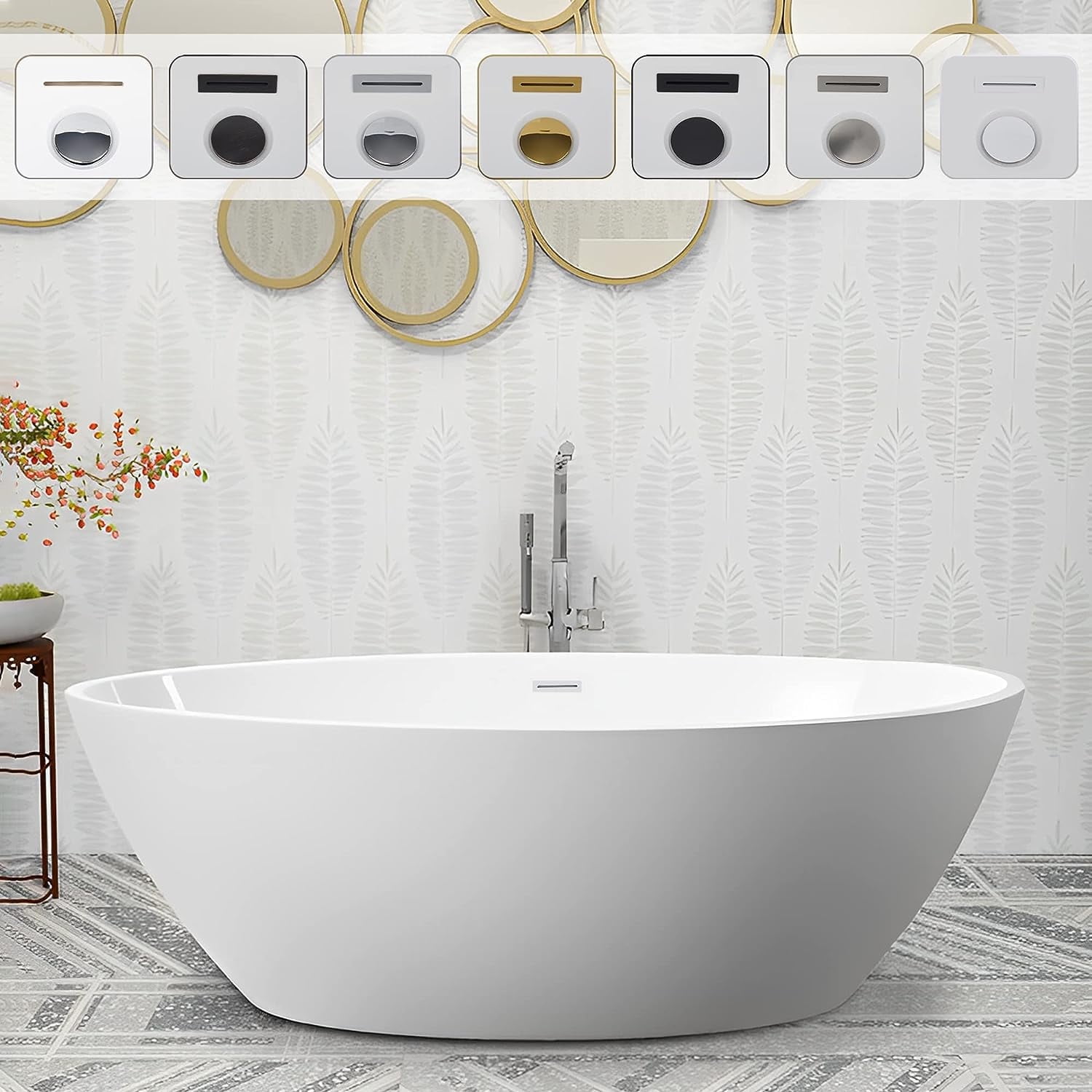 59" White Freestanding Acrylic Soaking Bathtub