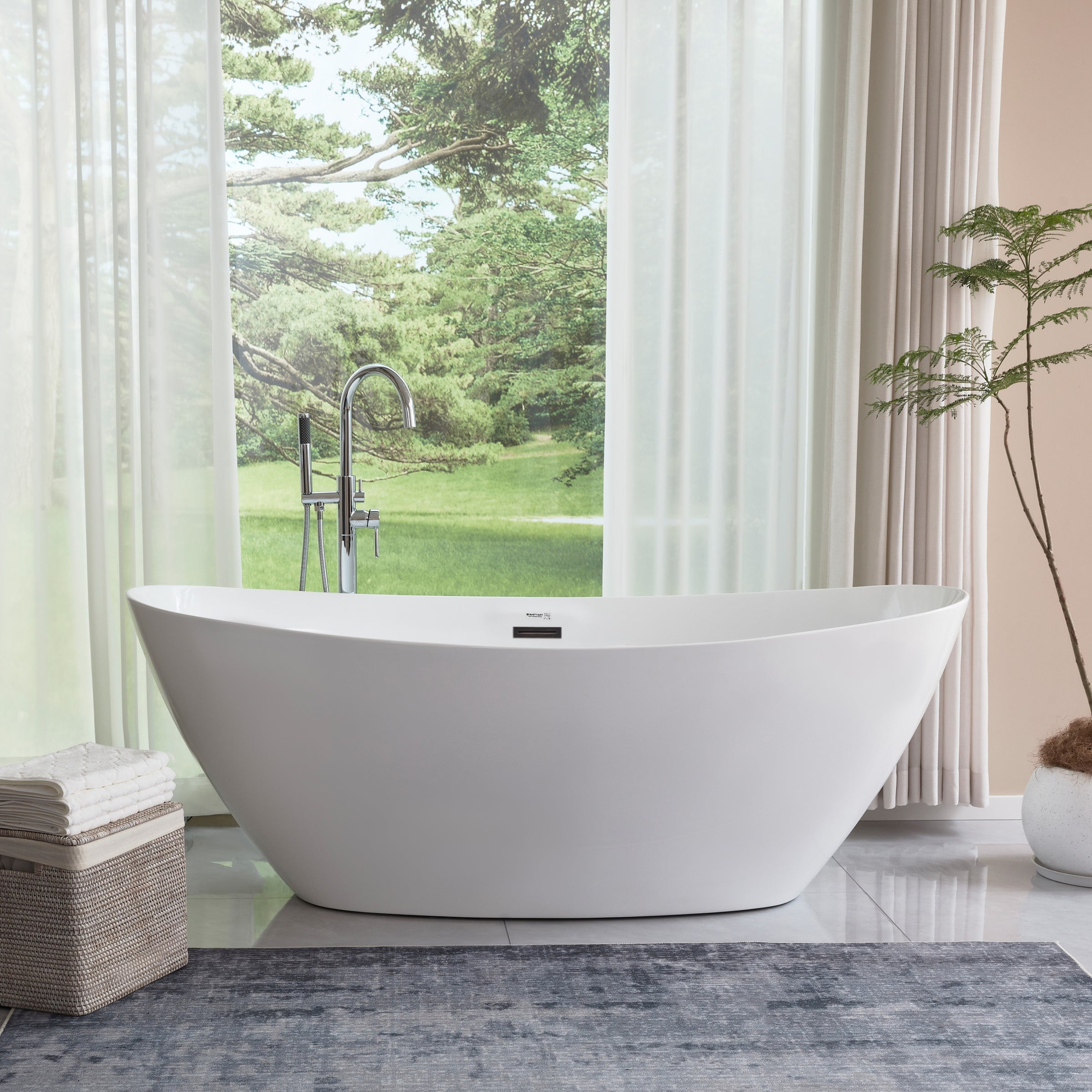71" White Acrylic Freestanding Soaking Bathtub
