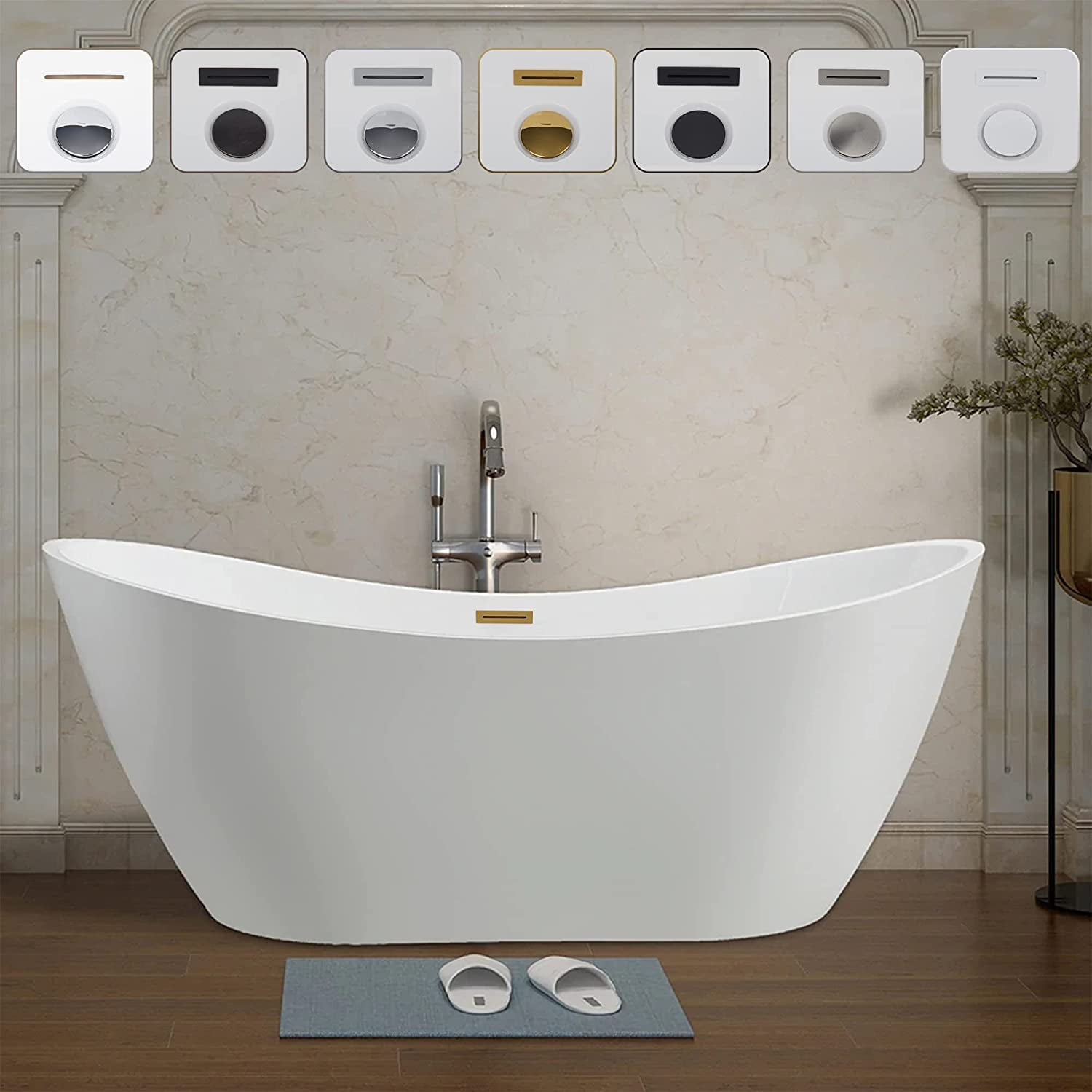 Ophelia 71" White Freestanding Acrylic Soaking Bathtub