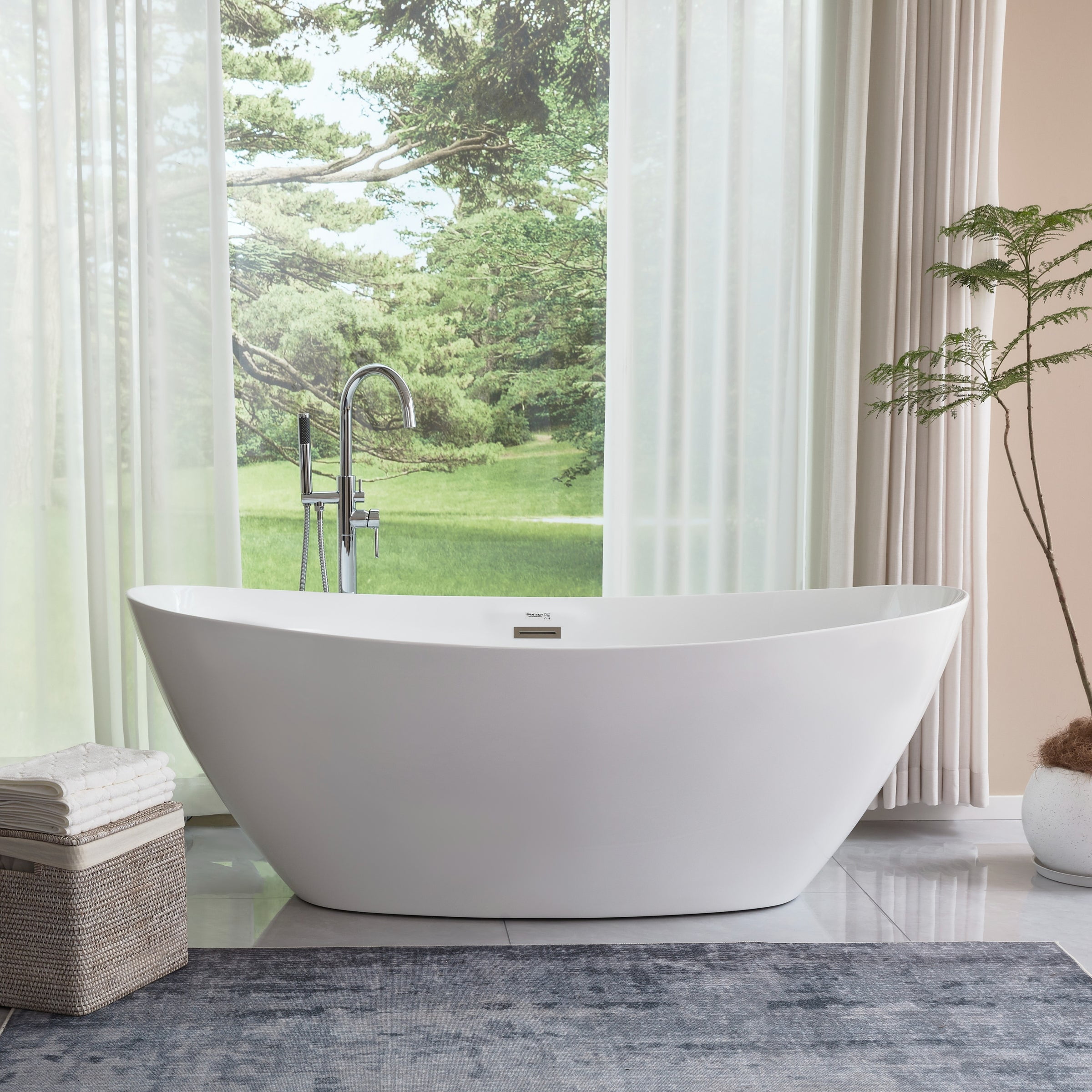 71" White Acrylic Freestanding Soaking Bathtub