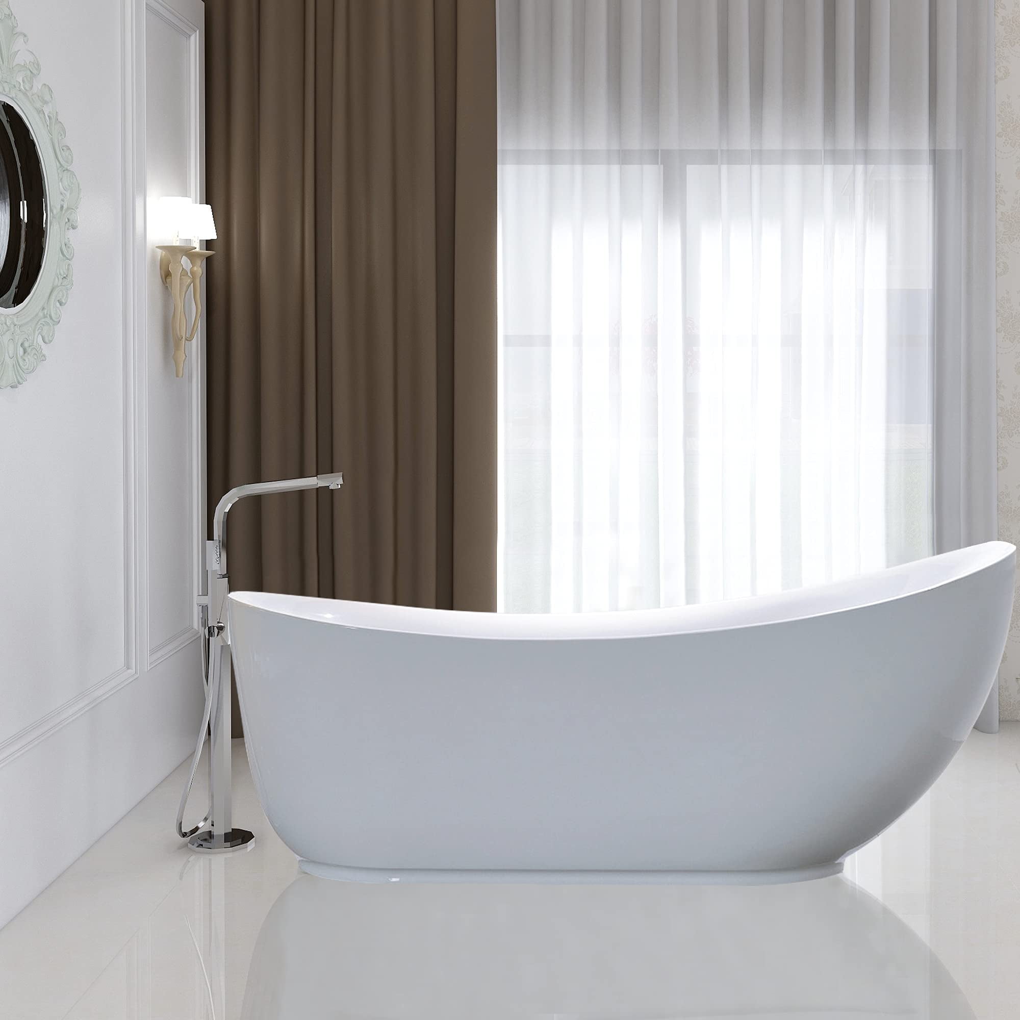 71'' White Acrylic Freestanding Soaking Bathtub with Chrome Drain