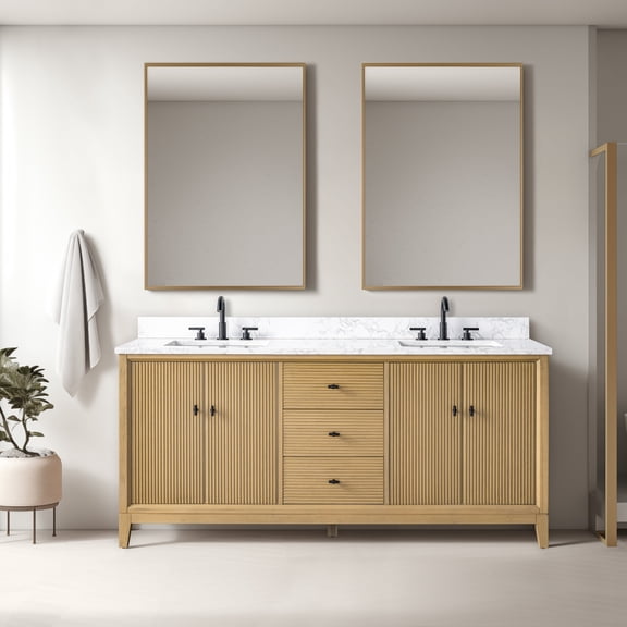 Vanity Art 72" Bathroom Vanity with Sink and Engineered Marble Top, Freestanding Storage Cabinet with 3 Drawers and 2 Shelves