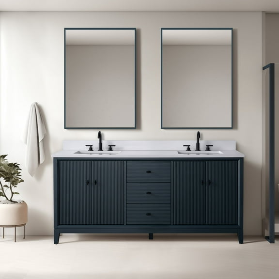 Vanity Art 72" Bathroom Vanity with Sink and Engineered Marble Top, Freestanding Storage Cabinet with 3 Drawers and 2 Shelves