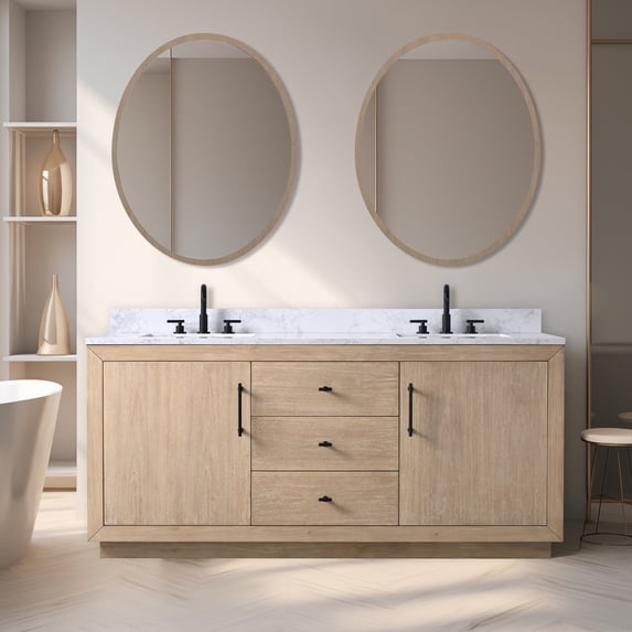 Vanity Art 72" Double Bathroom Vanity with Sink,,Freestanding Bath Storage Cabinet with Engineered Marble Top