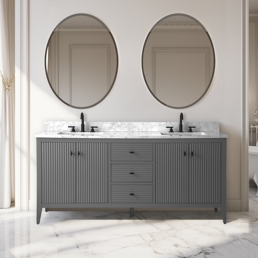 Vanity Art 72" Double Sink Bathroom Vanity Cabinet, Solid Wood Free ...