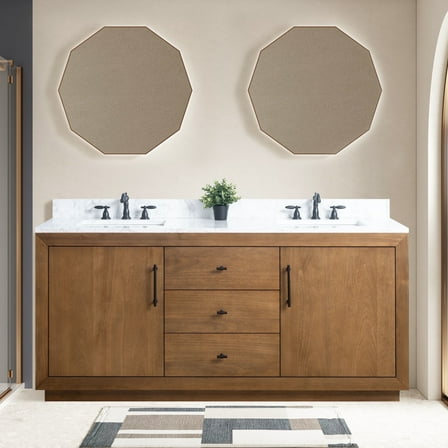 Vanity Art 72" Double Bathroom Vanity with Sink, Freestanding Bath Storage Cabinet with Engineered Marble Top